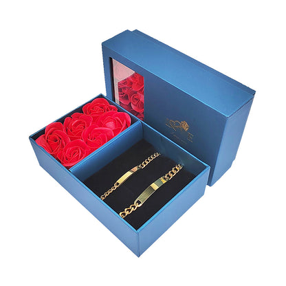 Pulseiras Personalizadas Com Nome + Caixa Com 6 Rosas - Banhado a ouro 14k