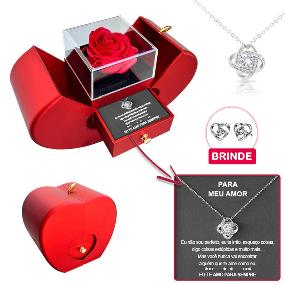 Colar de Prata 925 Com Rosa e Caixa Personalizada + Brinde